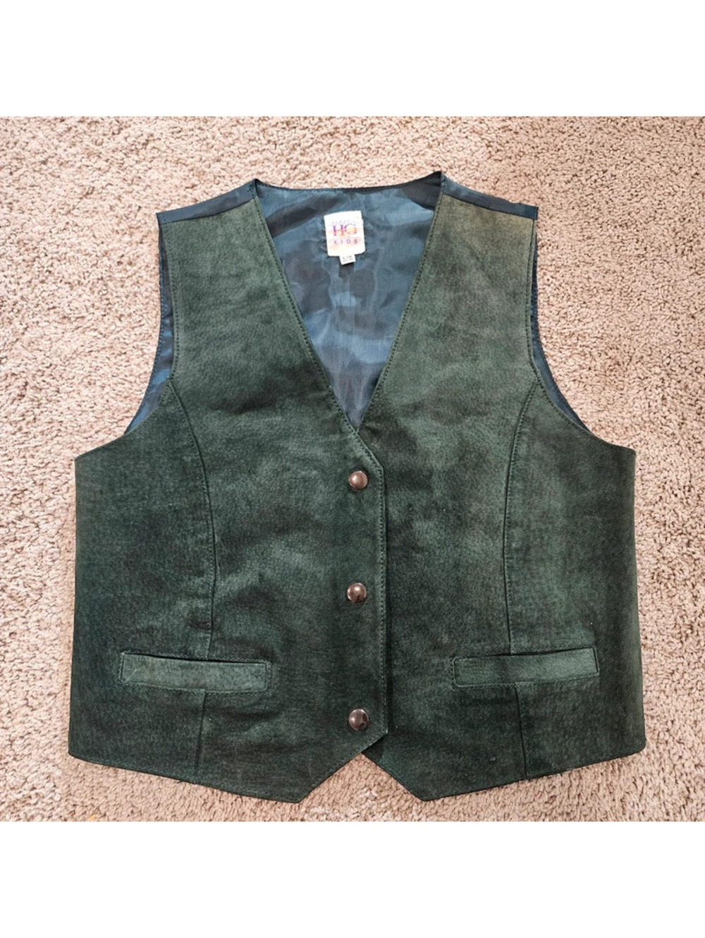 Vintage HG Kids Green Faux Suede Western Vest Girls 14/16 90s